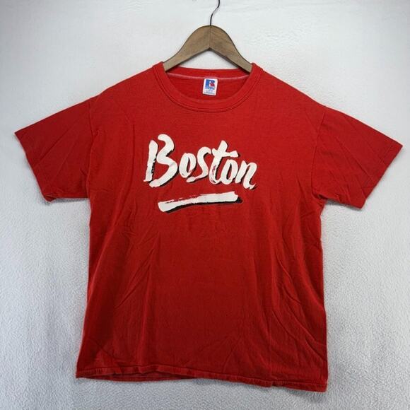 Vintage Boston University Shirt Men's Large Red Single Stitch Spellout Terriers - Picture 1 of 10